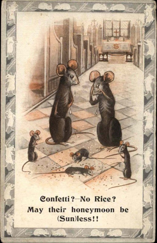 Bamforth Comic Mice Cry Wedding Confetti Instead of Rice c1910 Vintage Postcard