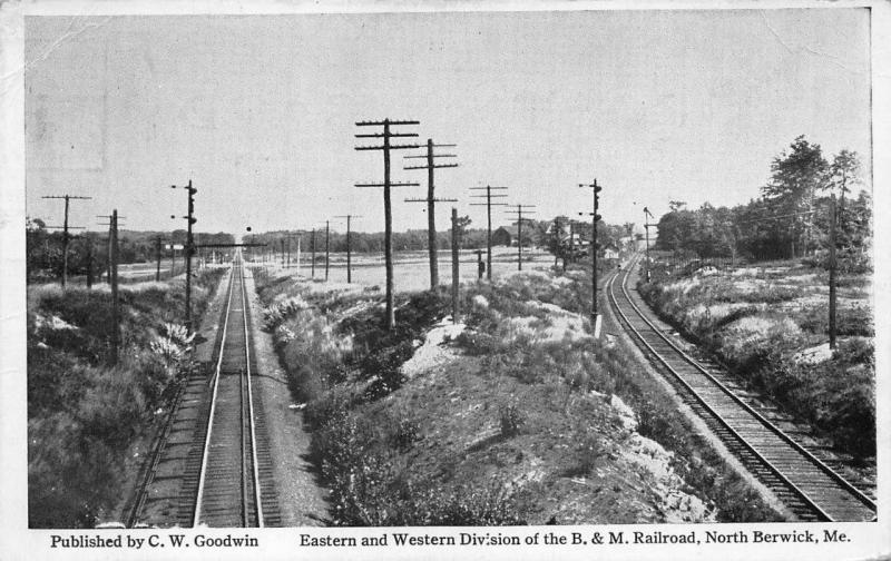 North Berwick ME B&M Railroad Tracks Postcard