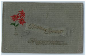 Christmas Postcard Greetings Poinsettia Flowers Embossed Windsor Ontario Canada