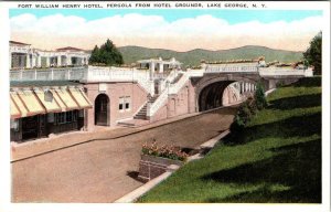 Lake George, NY New York  FORT WILLIAM HENRY HOTEL & PERGOLA  ca1920's Postcard