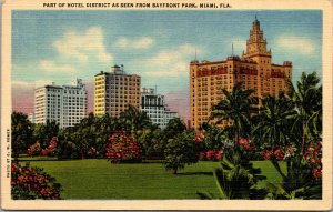 Vtg 1930s Hotel District Bayfront Park Miami Florida FL Unused Linen Postcard