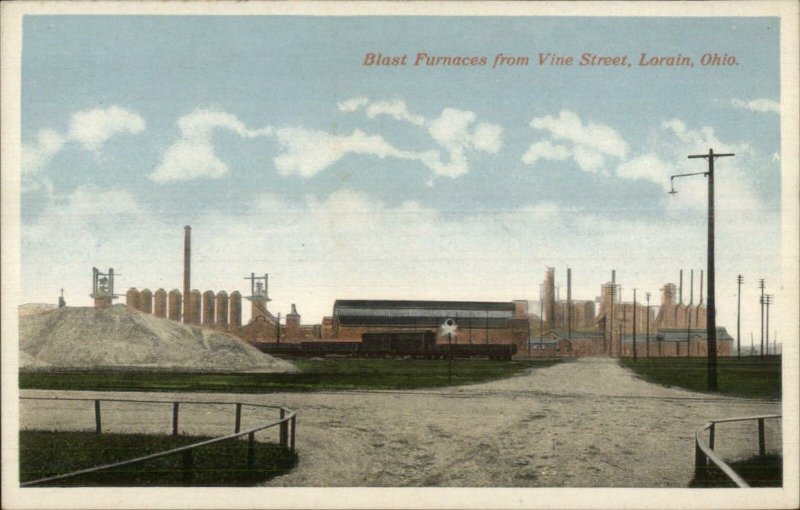 Lorain OH Blast Furnaces From Vine St. c1920 Postcard