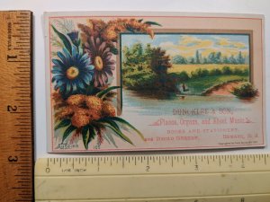 Antique 1882 Frank Vernon Autumn TRADE CARD Flower Lake Pianos Organs