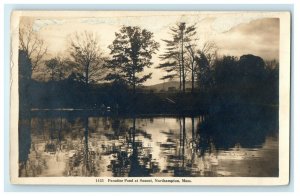 c1910's Paradise Pond At Sunset Northampton Massachusetts MA RPPC Photo Postcard 