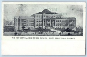 Pueblo Colorado CO Postcard New Central High School Building Birds Eye View 1905