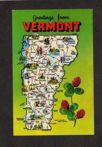 VT Greetings From Vermont State Map Stowe Island Pond Putney Postcard