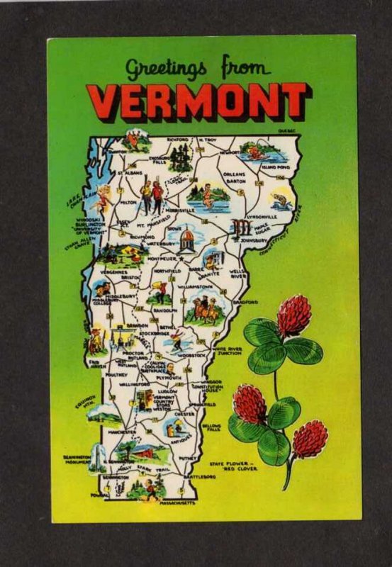 VT Greetings From Vermont State Map Stowe Island Pond Putney Postcard