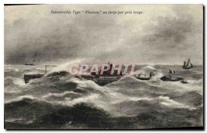 Postcard Old Ship Submersible Pluviose kind War off in heavy weather Submarine