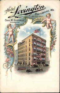 Baltimore MD Hotel Lexington Cherubs Art Nouveau Border c1910 Postcard