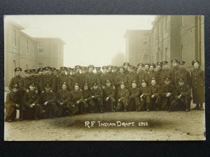 Military Group Portrait R.F. INDIAN DRAFT Unknown Barracks 1913 RP Postcard