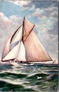 Running Before the Breeze, Yacht Tuck 9267 White Wings Vintage Postcard V57