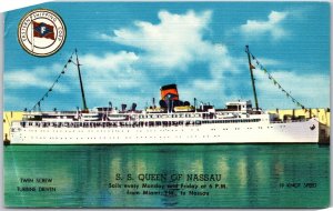 1956 S.S. Queen Of Nassau Eastern Shipping Lines Passenger Ship Posted Postcard