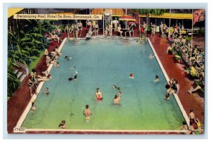 c1950s Swimming Pool Scene, Hotel De Soto Savannah Georgia GA Postcard