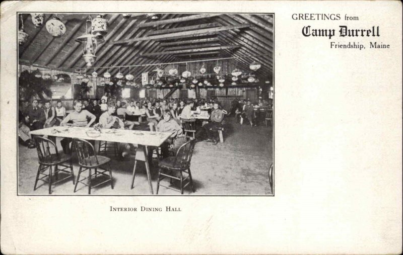 Friendship ME Camp Durrell Dining Hall Interior c1910 Postcard