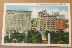 VINTAGE 1944 USED .01 LINEN POSTCARD LOOKING SOUTH ON BULL ST. SAVANNAH GEORGIA