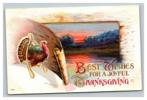 Vintage 1910's Thanksgiving Postcard Turkey Giant Wishbone Nice Country View