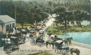 Bermuda, A Tour to the Devil's Hole, Horse Buggies Hand-Tinted Postcard