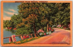 1956 Greetings From Bristol Vermont Home Road Flower Attraction Posted Postcard