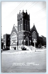 RPPC SYCAMORE, IL Illinois ~ Street Scene METHODIST CHURCH c1940s  Postcard