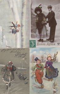 Ice Skating 4x Old Real Photo Greeting Advertising Comic Postcard s