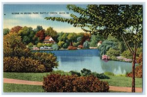 c1940 Scene In Irving Park Pond Lake Pathways Battle Creek Michigan MI Postcard