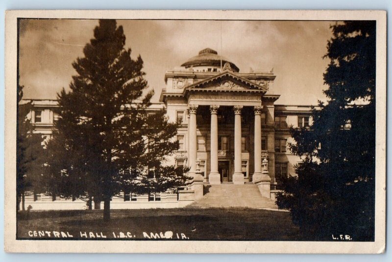 Ames Iowa IA Postcard RPPC Photo Central Hall I S C Building 1914 Antique Posted