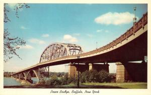 Fort Erie Ontario-Buffalo New York~Peace Bridge over Niagara River~1953 Postcard