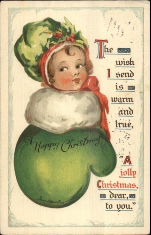 Christmas - Cute Kid in Giant Mitten - Irene Marcellus c1910 Postcard
