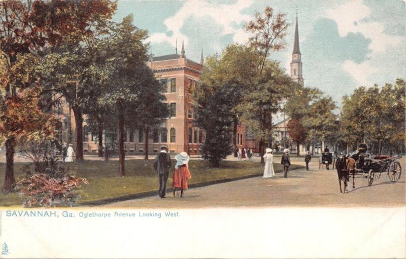 SAVANNAH GEORGIA~OGLETHORPE AVENUE LOOKING WEST TUCK POSTCARD 1900s