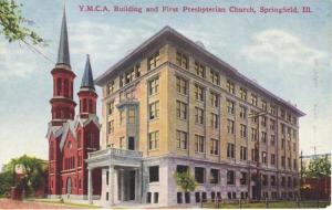 Springfield Illinois IL ~ YMCA & First Presbyterian Church Vintage Postcard