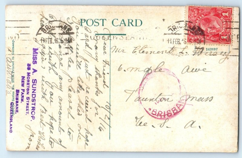 Brisbane Queensland Australia Postcard Executive Building 1916 Posteed