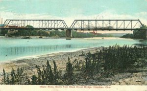 Hamilton Ohio Miami River Black Street Bridge American 1907 Postcard 21-11568