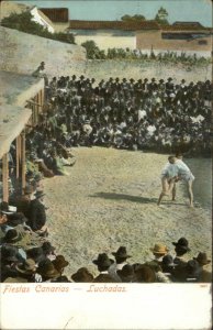 Canary Islands Canarias Luchadas Men Wrestling Match c1905 Postcard