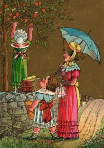 Lot of 2 Victorian Trade Cards Girl-Sheepherder Boy & Lady Girls Fruit Tree W1