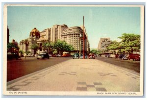 Rio De Janeiro Brazil Postcard Praca Paris Com Senado Federal c1940's