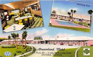 Sylvania Georgia 1950s Postcard Dreamland Motel Restaurant Swimming Pool