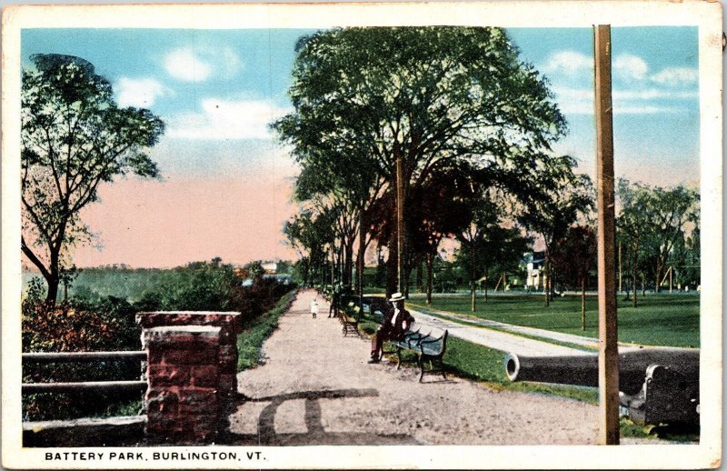 Battery Park Burlington VT Vermont WB Postcard VTG UNP McAuliffe Vintage Unused 