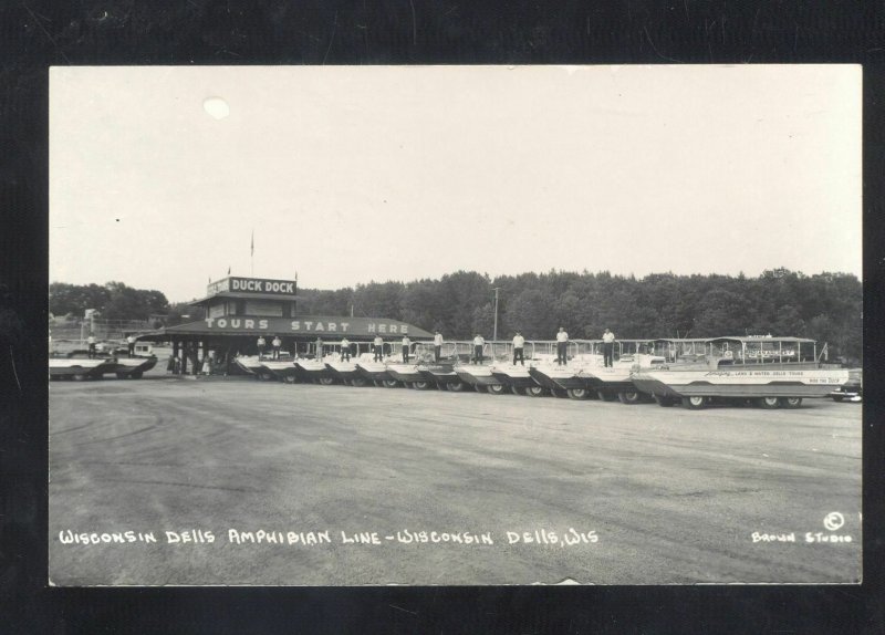 RPPC WISCONSIN DELLS WISCONSIN DELLS AMPHIBIAN LINE CARS REAL PHOTO POSTCARD