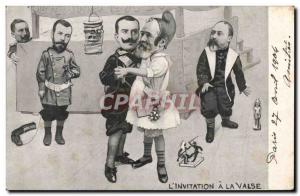 Old Postcard The Satirical Political & # 39invitation a waltz Nicolas II Russ...