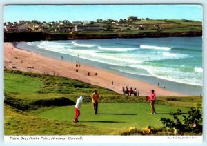 NEWQUAY, CORNWALL UK ~ Golfers FISTRAL BAY Pentire Point 1976 -  4x6 Postcard