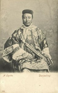 tibet thibet, Armed Native Lepcha Male with Sikkim Sword (1910s) Postcard (1)