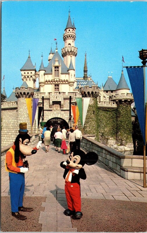 Disneyland Mickey Goofy Taking Pictures Beauty Catle Postcard Unposted Vintage 