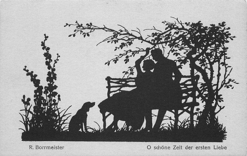 c1910 Romantic  Silhouette Dog Borrmeister Schone Zeit der Ersten Liebe Postcard