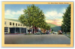 c1930's Main Street Clayton Hotel Cars Drugs Store Clayton Georgia GA Postcard
