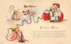 G51/ Santa Claus Christmas Postcard c1910 Teddy bear Phone Glitter 3