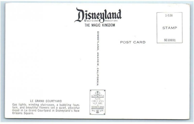 DISNEYLAND, CA ~ New Orleans Square ~ LE GRAND COURTYARD c1960s  Postcard 