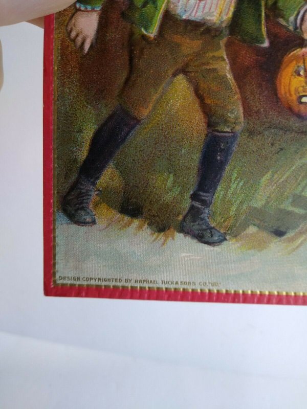 Halloween Postcard Tucks Frances Brundage Artist Boy With JOL Danville ILL 1910 