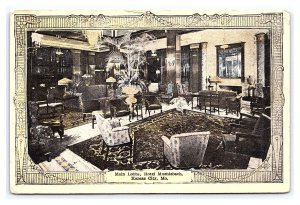 Main Lobby  Hotel Muehlebach Kansas City Mo. Missouri Postcard