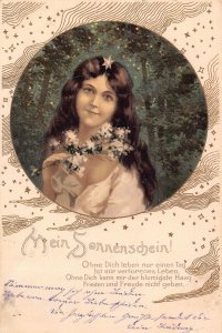 Art Nouveau Mein Sonnenschein Beautiful Girl Stars Flowers 1902 postcard C357