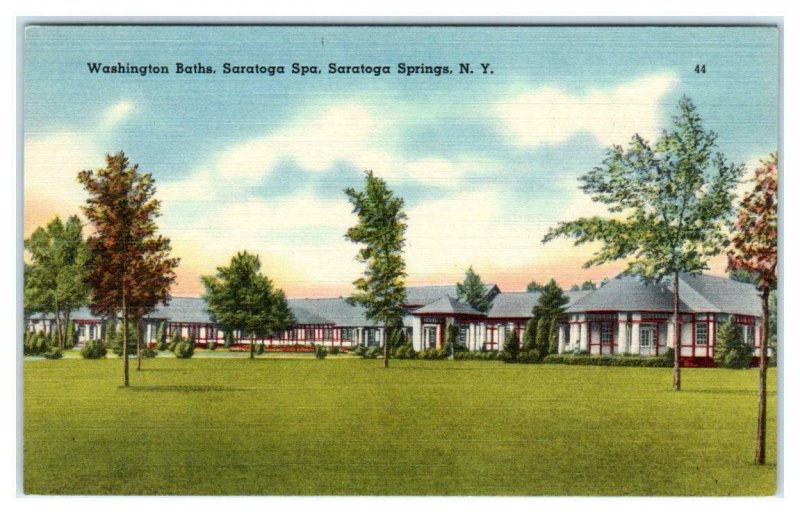 2 Postcards SARATOGA SPRINGS, NY ~ Saratoga Spa WASHINGTON BATHS Lincoln Baths